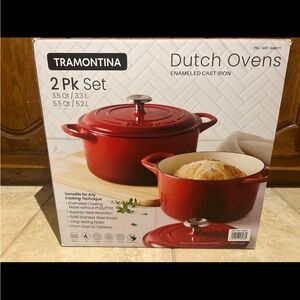 Tramontina Red Enameled Cast Iron Dutch Oven 2-Piece Set